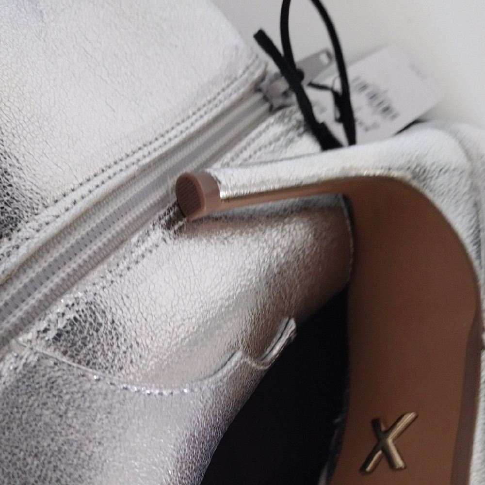 Express Pointed Toe Thin Heeled Booties. Metallic Silver. Size 7 - Picture 12 of 16
